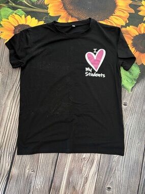 I Heart My Students Teacher T-Shirt - Black with Pink Heart